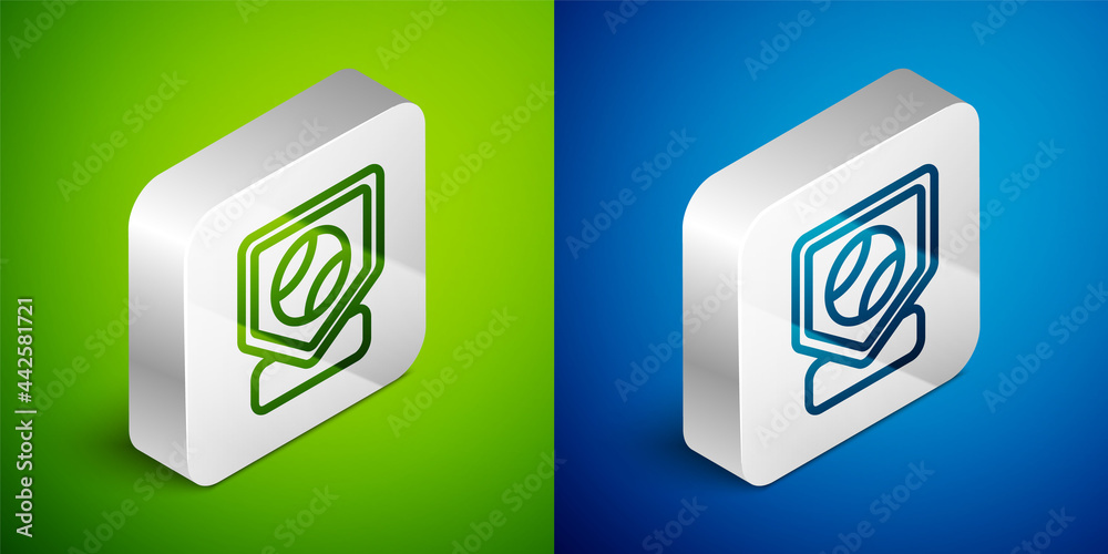 Isometric line Baseball base icon isolated on green and blue background. Silver square button. Vector Isometric line Baseball base icon isolated on green and blue background. Silver square button. Vector