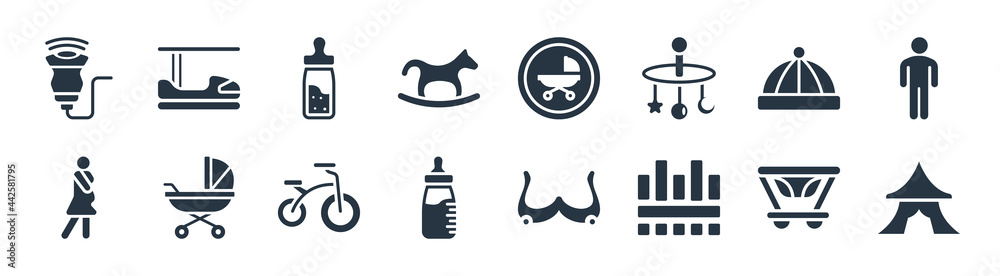 kids and baby filled icons. glyph vector icons such as circus, playing, feeding bottle, motherhood, baby hat, feeder, button, dodgem sign isolated on white background. kids and baby filled icons. glyph vector icons such as circus, playing, feeding bottle, motherhood, baby hat, feeder, button, dodgem sign isolated on white background.