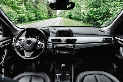 Driver's seat of the car. Car interior.