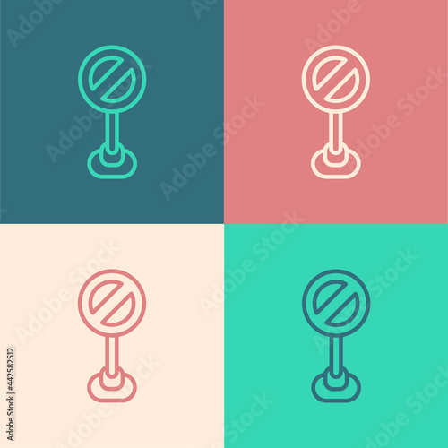Pop art line Stop sign icon isolated on color background. Traffic regulatory warning stop symbol. Vector