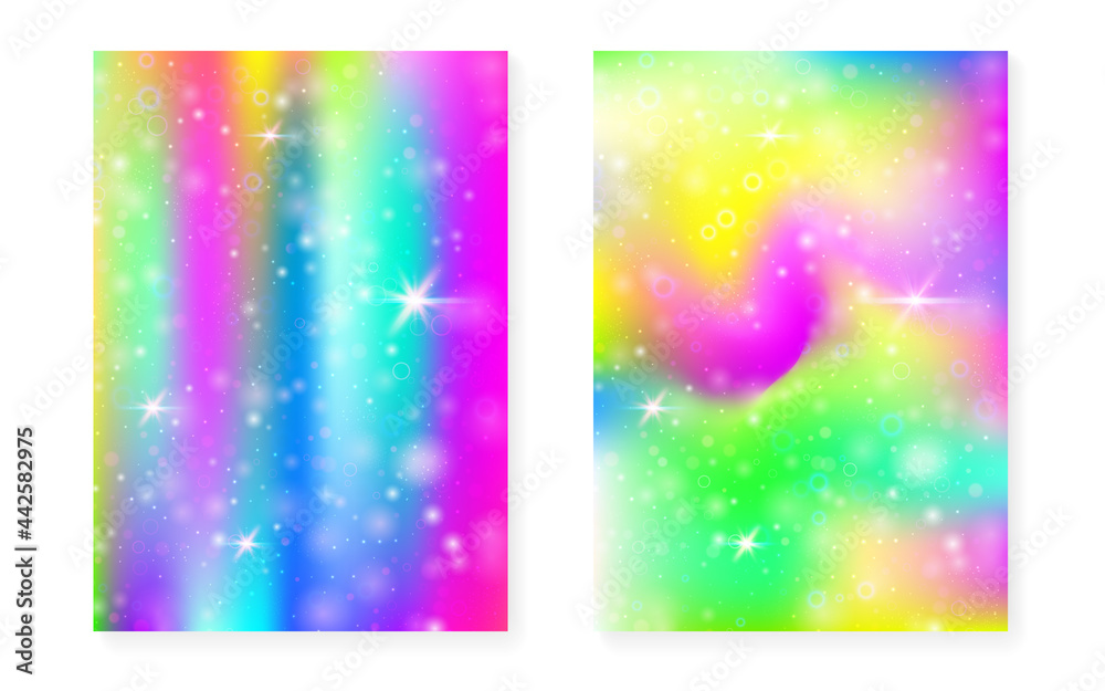 Fototapeta premium Rainbow background with kawaii princess gradient. Magic unicorn hologram.