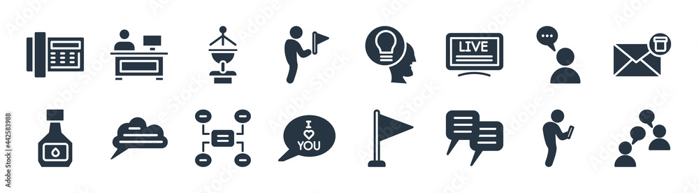 communications filled icons. glyph vector icons such as talk, chat message, i love you, ink bottle, swearing, broadcasting, theory, news anchor sign isolated on white background. communications filled icons. glyph vector icons such as talk, chat message, i love you, ink bottle, swearing, broadcasting, theory, news anchor sign isolated on white background.
