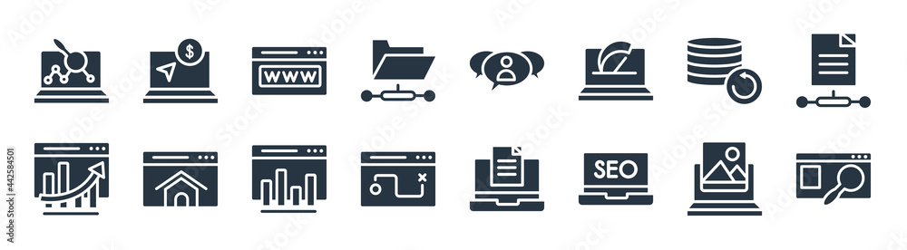 search engine optimization filled icons. glyph vector icons such as search engine, screen, tactical, graphic, backup, domain registration, viral marketing, pay per click sign isolated on white search engine optimization filled icons. glyph vector icons such as search engine, screen, tactical, graphic, backup, domain registration, viral marketing, pay per click sign isolated on white