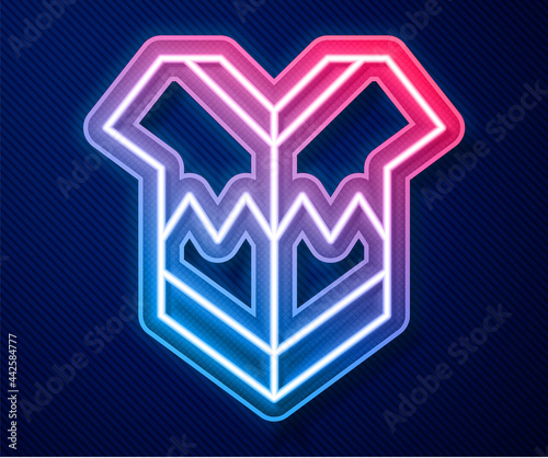 Glowing neon line Traditional mexican poncho clothing icon isolated on blue background. Vector