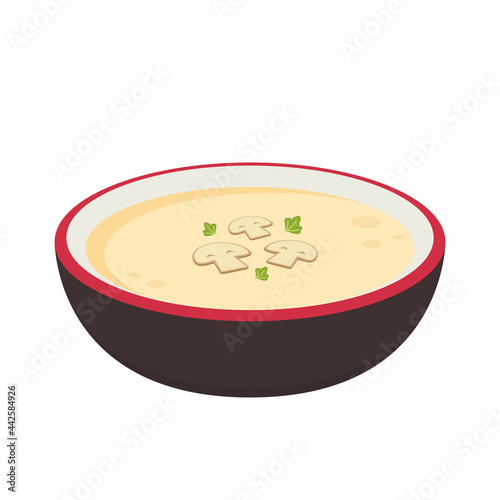 Coriander and mushroom on Steamed egg. Steamed egg in bowl. Coriander vector. mushroom vector.