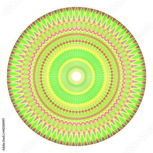 Creative multicolored dotted round symbol. Abstract symmetrical logo. Mosaic colors beautiful pattern. Circle lines modern pixel floral art icon. Colored pattern ornament wheel decorative illustration