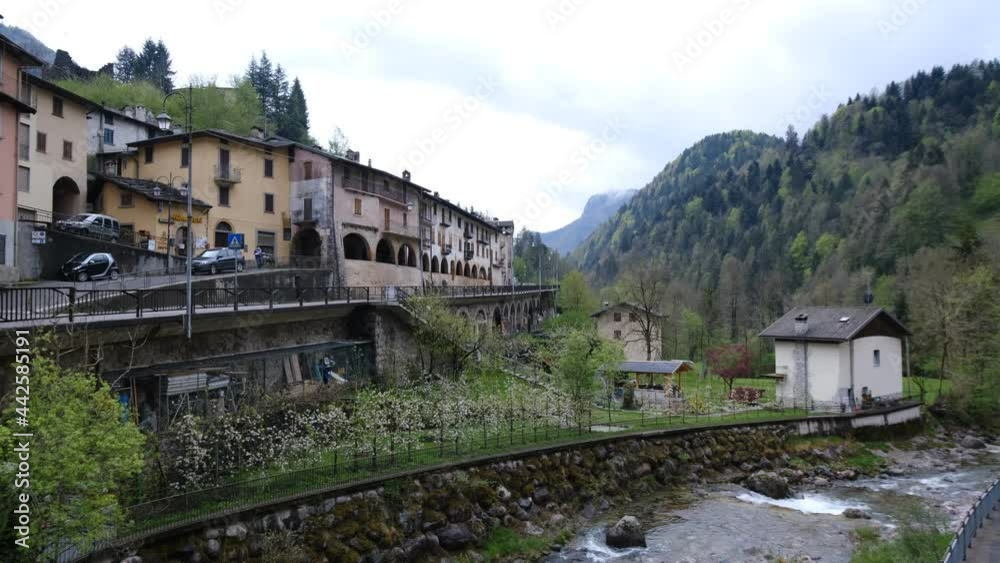 Scenic view of Averara's ancient village and its stunning old arcaded street, famous ancient village in Lombardy, Italy Scenic view of Averara's ancient village and its stunning old arcaded street, famous ancient village in Lombardy, Italy