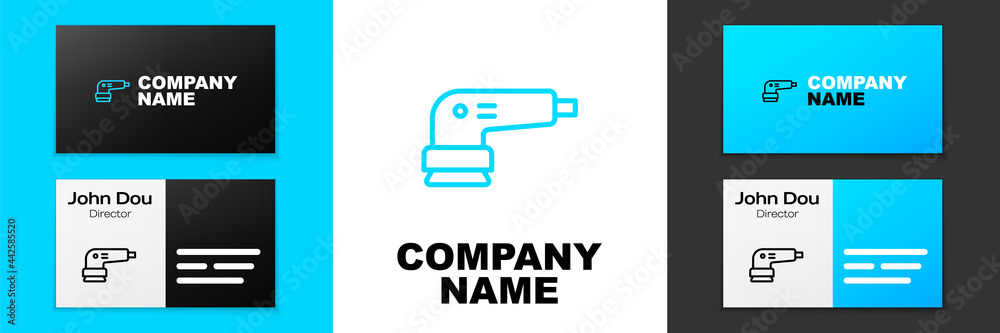 Blue line Electric sander icon isolated on white background. Orbital sander. For floor and wooden planks sanding sandpaper. Logo design template element. Vector Blue line Electric sander icon isolated on white background. Orbital sander. For floor and wooden planks sanding sandpaper. Logo design template element. Vector
