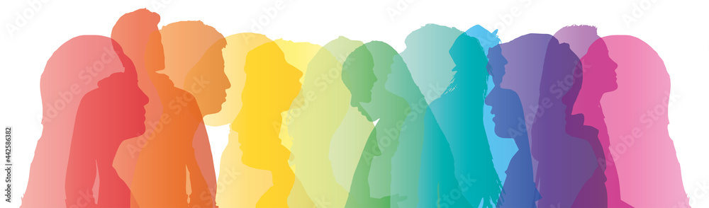 Obraz premium group of people illustration, head silhouette of men and women