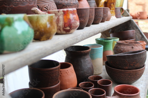 pottery on the counter of the market