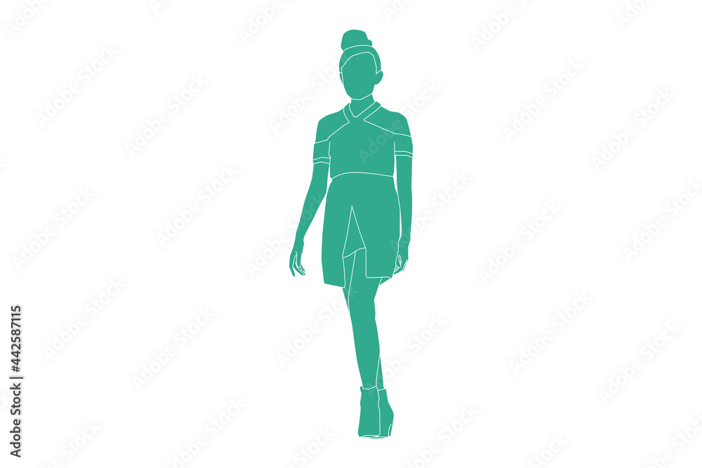 Vector illustration of elegant woman walking, Flat style with outline Vector illustration of elegant woman walking, Flat style with outline