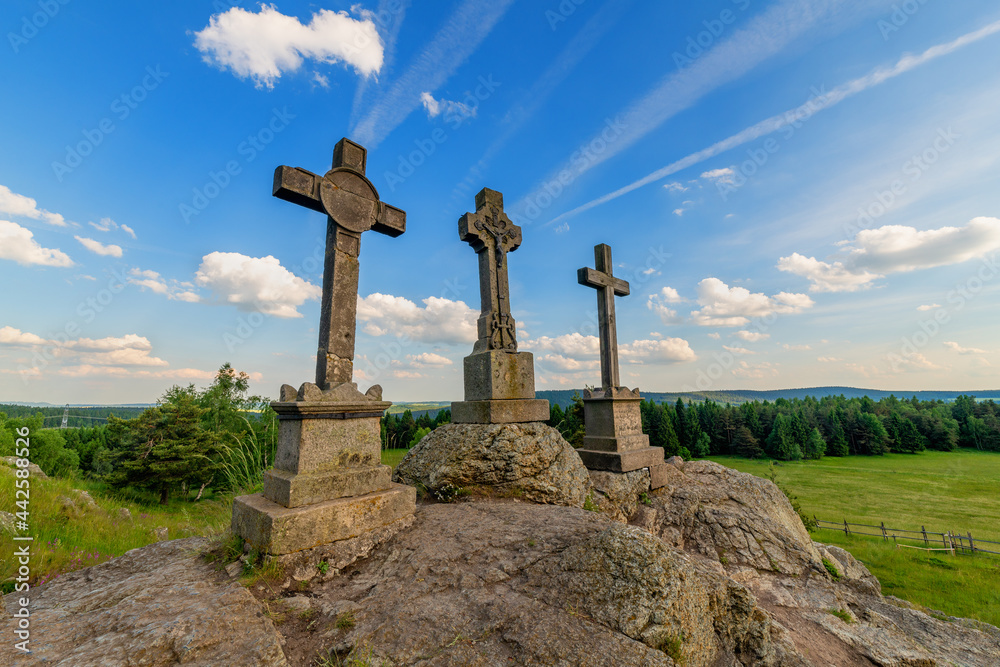The National Natural Monument Three Crosses (Tři Kříže in Czech) near the small town of Prameny near Mariánské Lázně (Marienbad) - Czech Republic, Europe