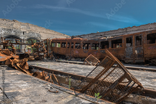 burnt out train wagon hall