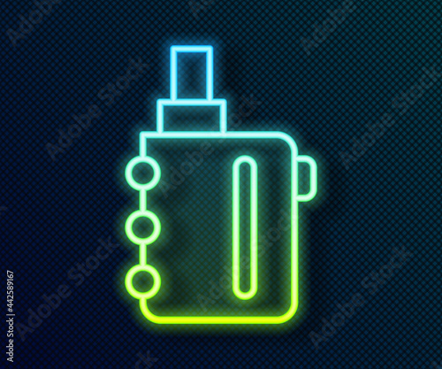 Glowing neon line Electronic cigarette icon isolated on black background. Vape smoking tool. Vaporizer Device. Vector