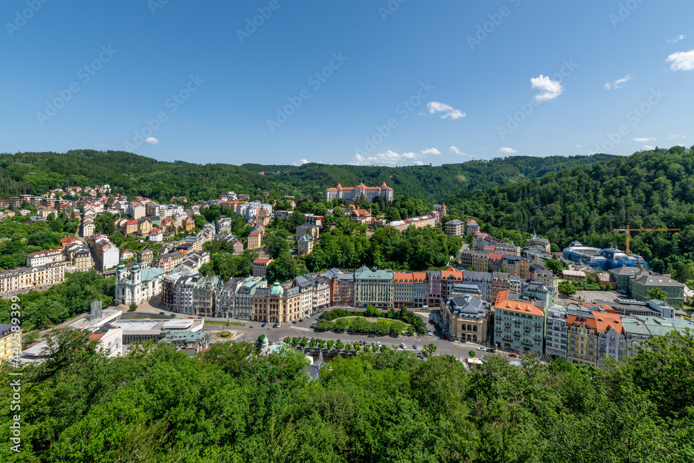 View of the centre of the important Czech spa town of Karlovy Vary (Karlsbad) from the viewpoint - Czech Republic - Europe