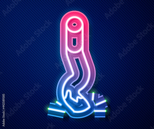 Glowing neon line Cigarette butt icon isolated on blue background. Stubbed out cigarette. Vector