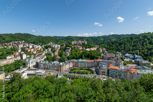 Obraz na płótnie View of the centre of the important Czech spa town of Karlovy Vary (Karlsbad) from the viewpoint - Czech Republic - Europe
w salonie