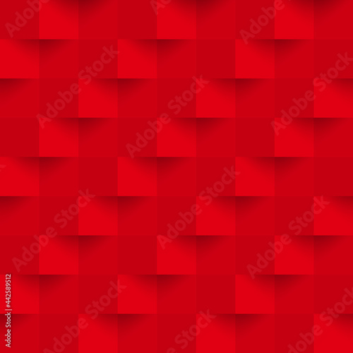 Abstract red seamless pattern. Geometric square background. Repeated 3d geometry pattern design for business prints. Modern graphic cube element. Repeating red monochrome texture. Vector illustration