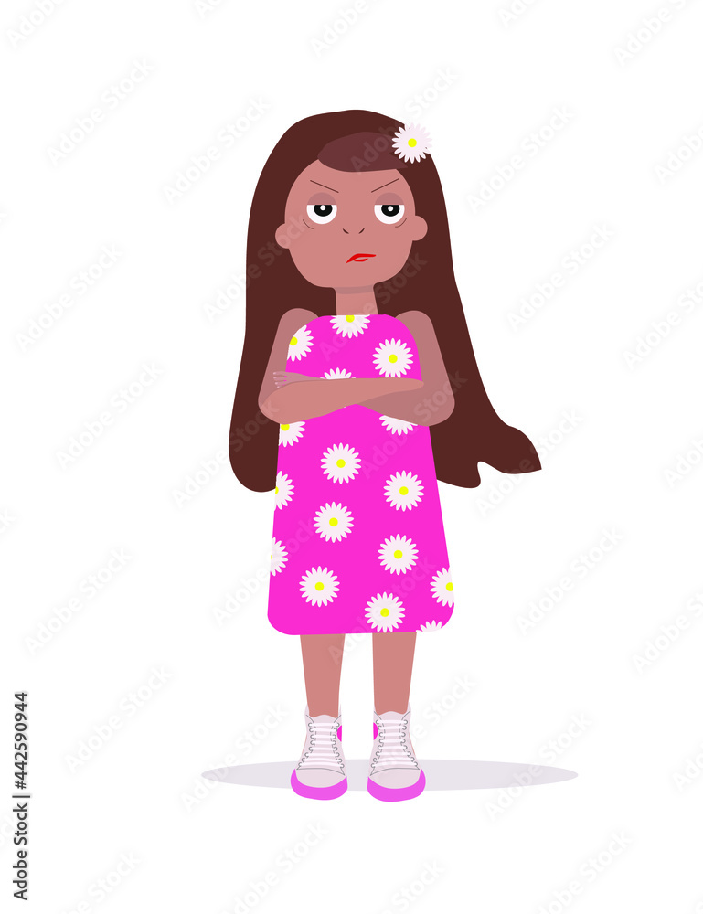 Vector illustration of angry girl , character, isolated, carftoon, child, emotions, psycologhy,school Vector illustration of angry girl , character, isolated, carftoon, child, emotions, psycologhy,school