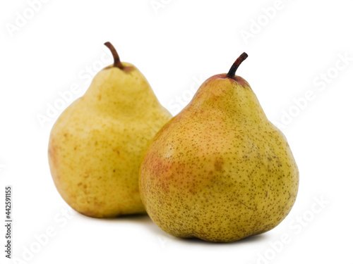 Two yellow pears isolated on white