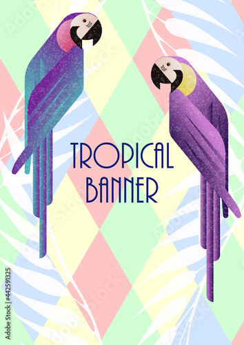 Abstract jungle! Vector decorative illustration of a tropical parrot. Hand drawn art for poster, postcard, fabric, packaging, templates. EPS10