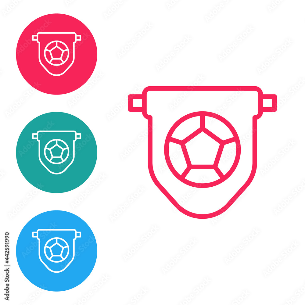 Red line Football or soccer flag pennant icon isolated on white background. Set icons in circle buttons. Vector Red line Football or soccer flag pennant icon isolated on white background. Set icons in circle buttons. Vector