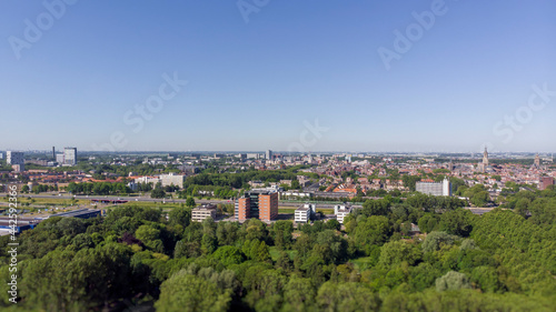 Aerial view of the historical city Delft, The Netherlands