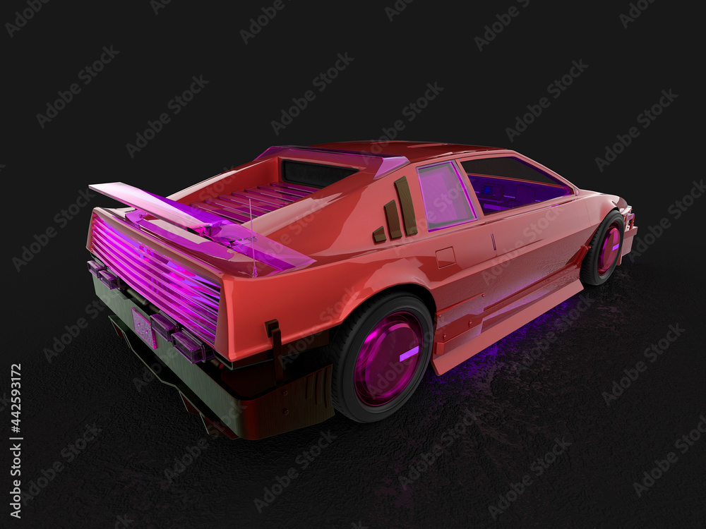 cyberpunk car on dark background cool side rear view cyberpunk car on dark background cool side rear view