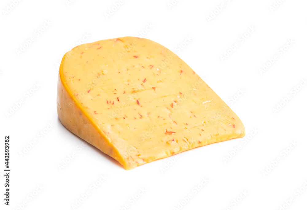 Block of hard cheese with chili flavor.