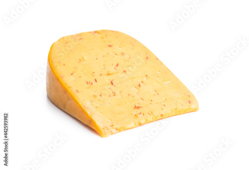 Block of hard cheese with chili flavor.