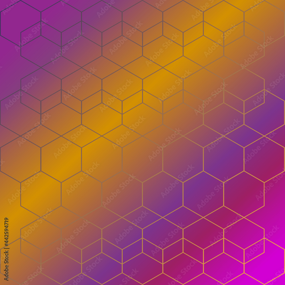 Fototapeta premium stroke gradient geometric purple and yellow gradient background with hexagons ,hexagon vector pattern, Use as a backdrop, the fill pattern.Gradient glow poster template with abstract shapes, geometric