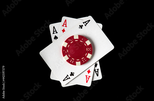 Foto Poker game with three of a kind  or set combination