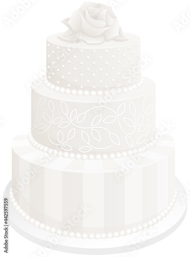 Vector illustration a three-tier white wedding cake.