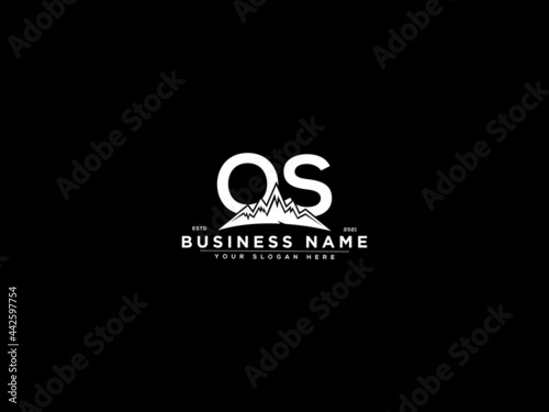 Letter OS Logo, mountain os logo icon vector for river forest hill landscape silhouette image design