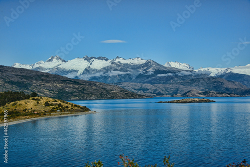 View of Cerro Castillo over Lago General Carrera  Chile Chico  Aysen  Patagonia  Chile