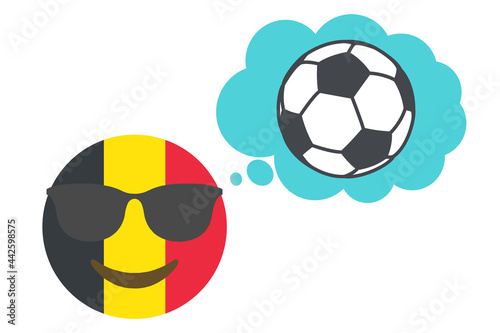 Belgium cool emoji and thought bubble with soccer ball on white background,vector illustration