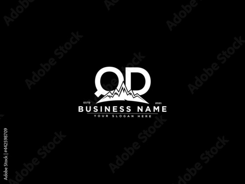 Letter QD Logo, mountain qd logo icon vector for river forest hill landscape silhouette image design photo