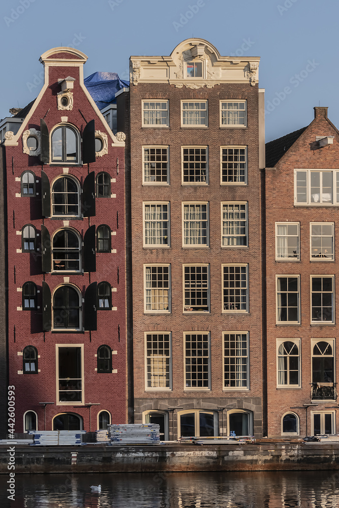 Architecture of typical old buildings of Amsterdam. The Netherlands.