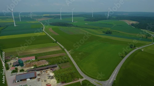 Aerial view around the village Ohmenheim in Germany, Bavaria on a cloudy rainy day in Spring photo