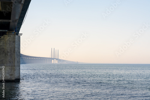 view of the landmark Oresund Bridge between Denmark and Sweden