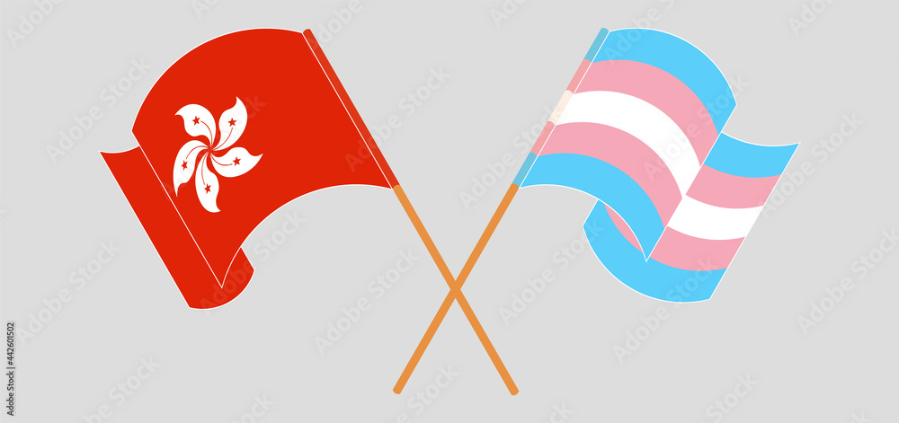 Crossed and waving flags of Hong Kong and Transgender Pride Crossed and waving flags of Hong Kong and Transgender Pride