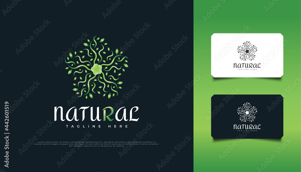 Nature Green Leaf Ornament Logo Design, Suitable for Spa, Beauty, Resort, or Cosmetic Product Identity. Green Mandala Logo