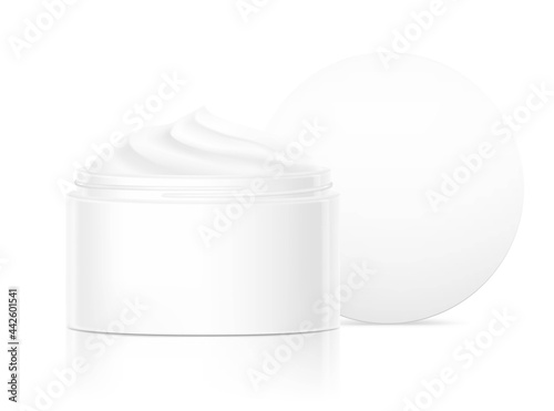 Blank cosmetic package container for creme. Vector illustration isolated on white background. Can be use for your design, advertising, promo and etc. EPS10.