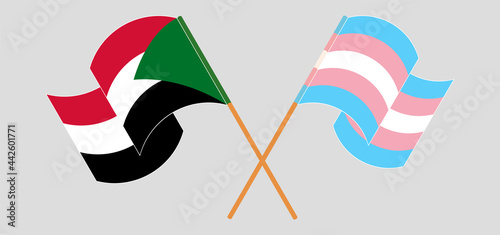 Crossed and waving flags of the Sudan and Transgender Pride
