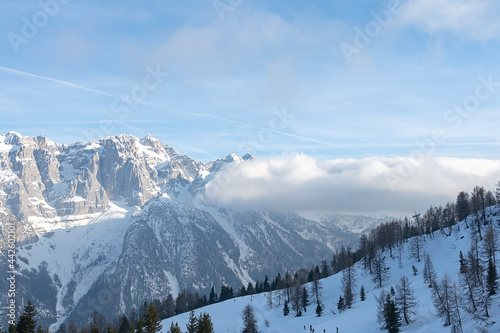View of the snow-capped mountain peaks of the Dolomites against the sky. Concept background, landscape © Валерий Антонов