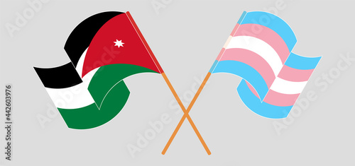 Crossed and waving flags of Jordan and Transgender Pride