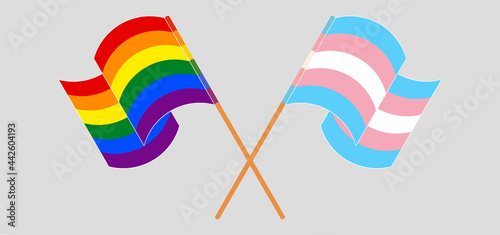 Crossed and waving flags of LGBTQ and Transgender Pride