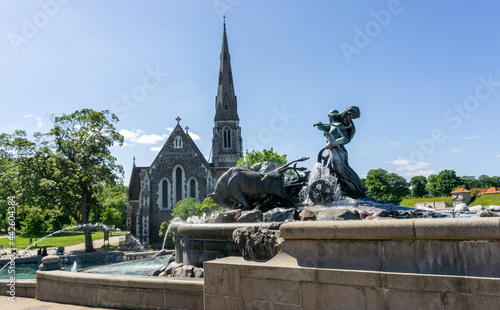 the St. Alban Church and Gefionspringvandet fountain in downtown Copenhagen photo