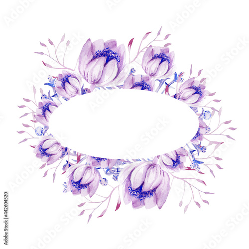 Pink botanical oval frame