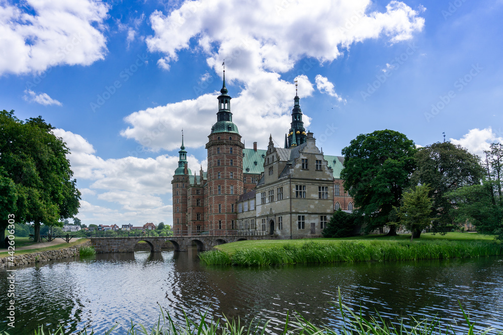 view of the Frederiksborg Castle in Hillerod on a beautiful summer day